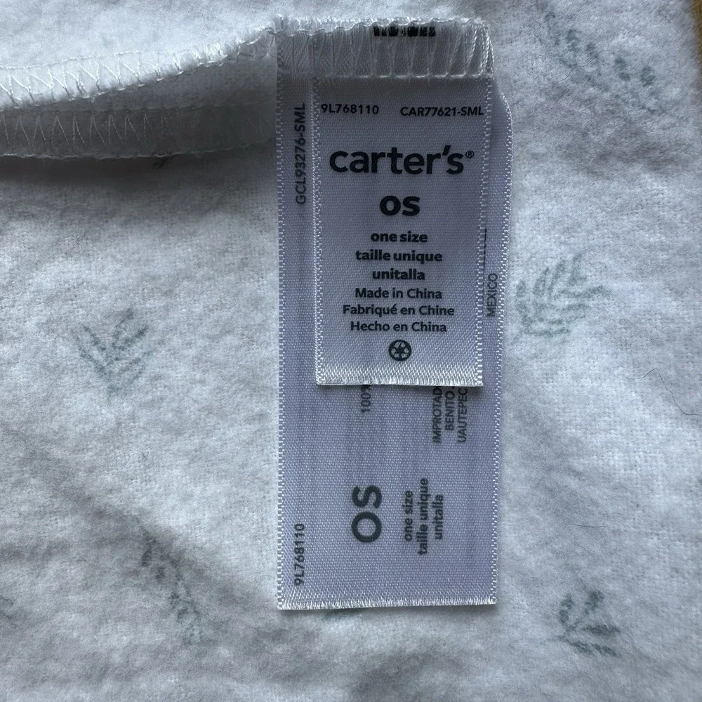 Carter's Baby Receiving Blanket White Blue Fern Leaf Floral 100% Cotton 37 X 27
